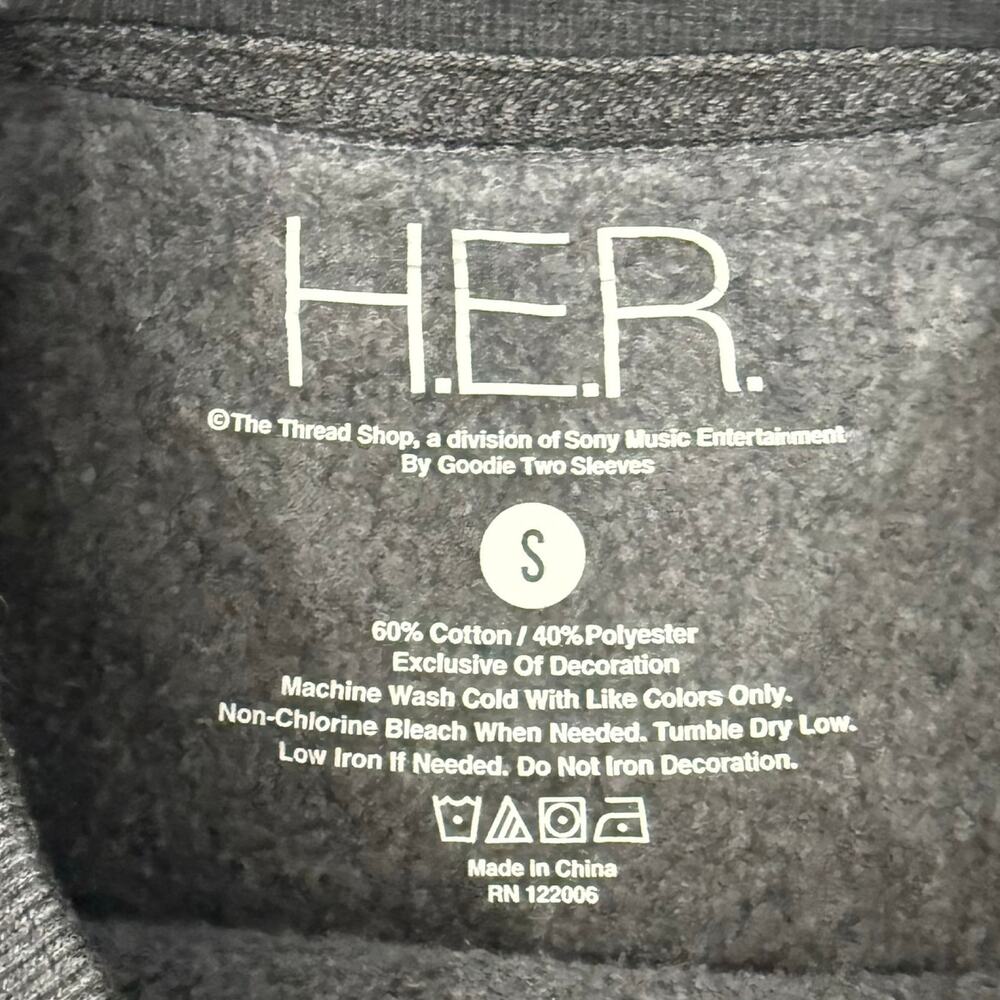 H.E.R. HER Charcoal Gray Pink Star Rhinestone Crew Neck Oversize Sweatshirt sz S - Picture 4 of 9